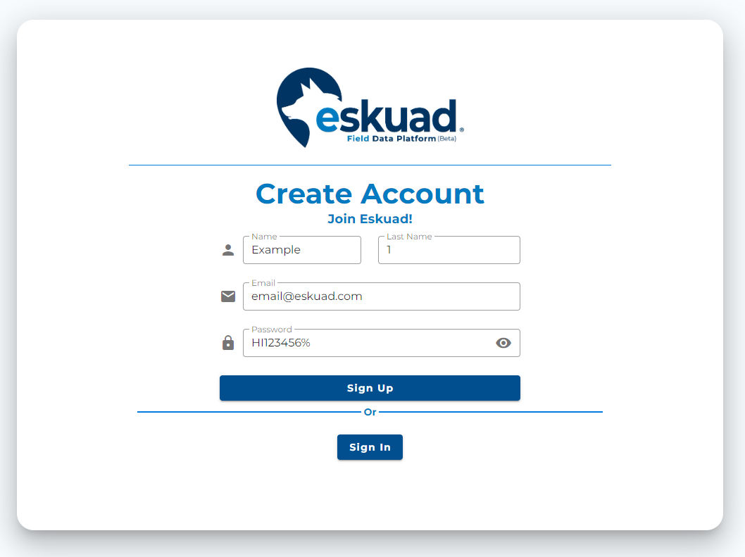 Eskuad Account Creation