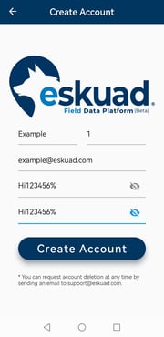 Eskuad Mobile App Crear cuenta